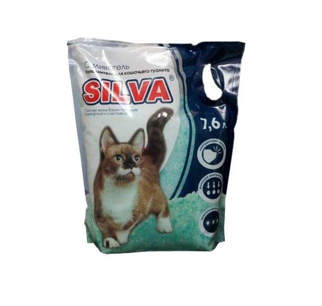 Наполнитель для туалета кошек "SILVA" силикагель зеленый, 7,6 л.
