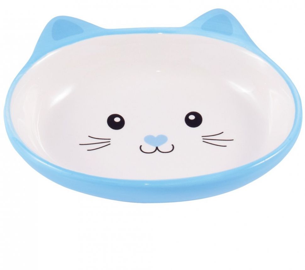 Mr.Kranch: КерамикАрт, миска керамическая, для кошек, Мордочка кошки, голубая, 160 мл 