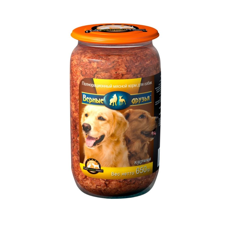 Верные друзья: консервы для собак, с курицей, стеклянная банка, 650 гр
