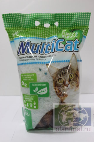 Наполнитель для туалета кошек "MULTICAT" силикагель зеленый, яблоко, 3,8 л
