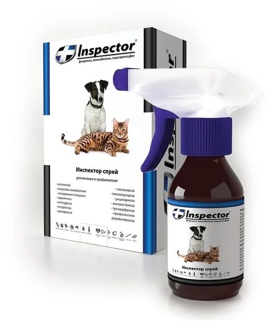 Экопром: Инспектор, спрей от внешних и внутренних паразитов, для кошек и собак, 100 мл