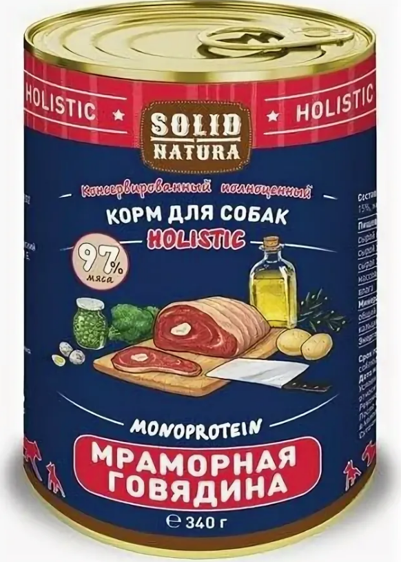 Solid Natura Holistic Мраморная говядина влажный корм для собак жестяная банка 0,34 кг