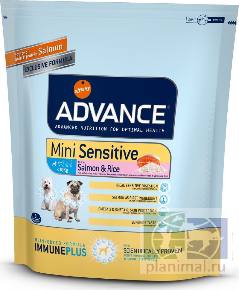 Advance корм для собак малых пород с чувствительным пищеварением Mini Sensitive, 0,8 кг