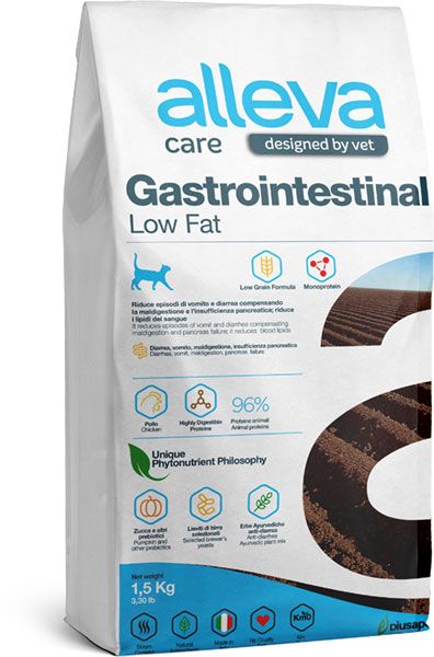 Alleva Care Cat Gastrointestinal Low Fat сухой диетический корм со сниженным уровнем жира для кошек 1,5 кг