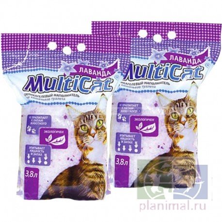 Наполнитель для туалета кошек "MULTICAT" силикагель фиолетовый, лаванда, 3,8 л