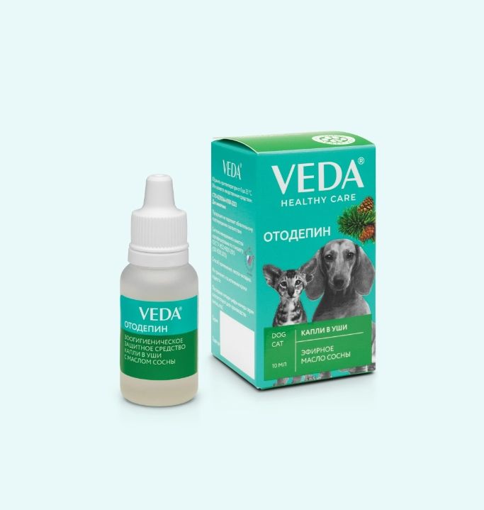 Веда: Отодепин, зоогигиеническое средство, капли для ушей, с маслом сосны, 10 мл