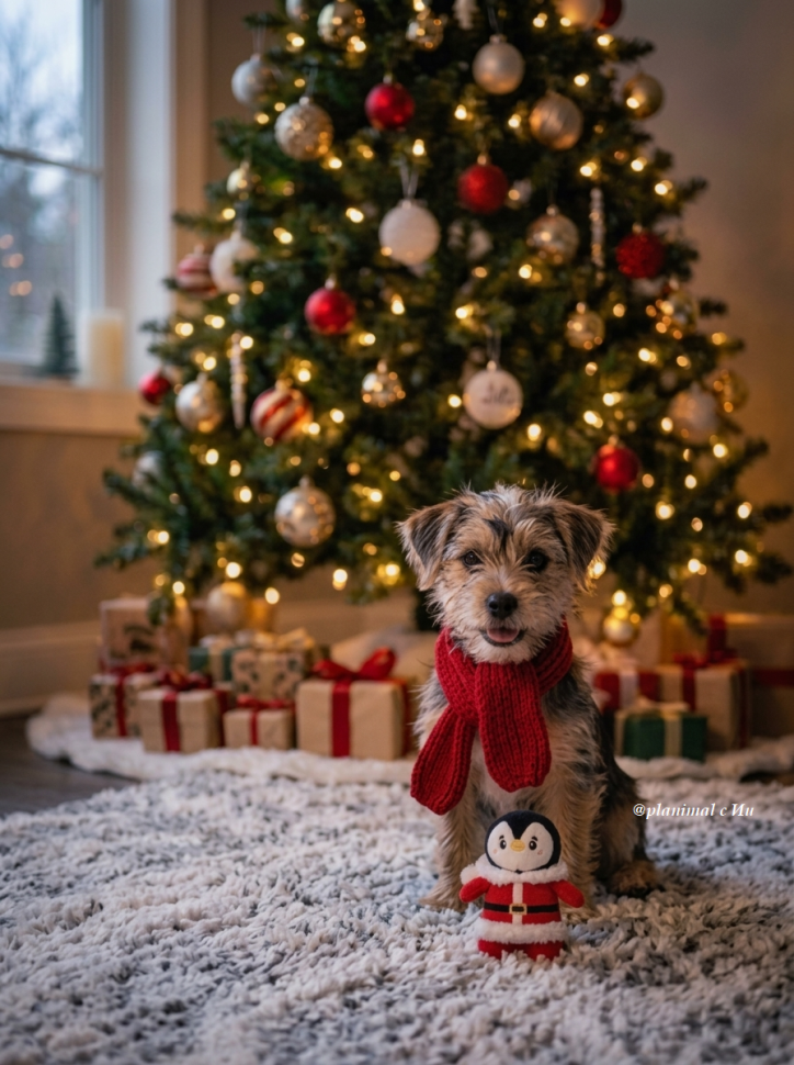 GiGwi X-mas TALES Игрушка мягкая для собак Пингвин в новогоднем костюме с пищалкой 13 см, 85140