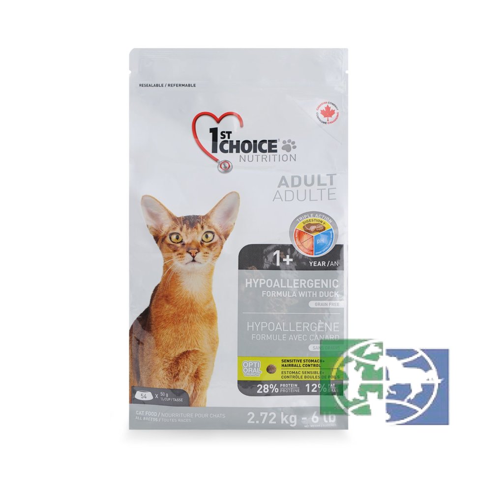 1st Choice HYPOALLERGENIC гипоаллергенный сухой корм для кошек (с уткой и картофелем), 2,72 кг