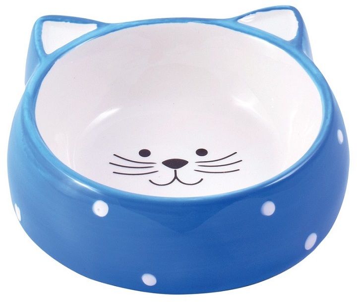 Mr.Kranch: КерамикАрт, миска керамическая, для кошек, Мордочка кошки голубая, 250 мл 