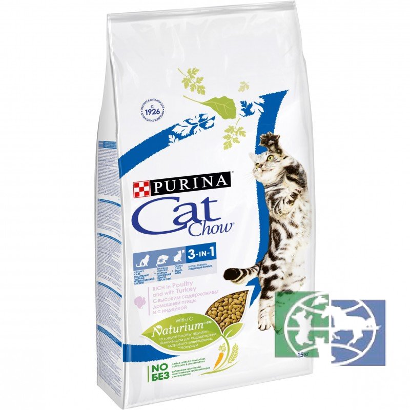 Сухой корм для кошек Purina Cat Chow Feline тройная защита, домашняя птица и индейка, 15 кг