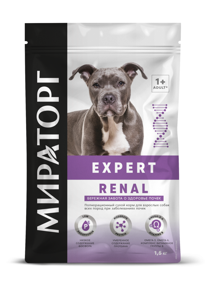 Мираторг Expert Renal корм для взрослых собак, при заболеваниях почек, куриная грудка 1,5 кг