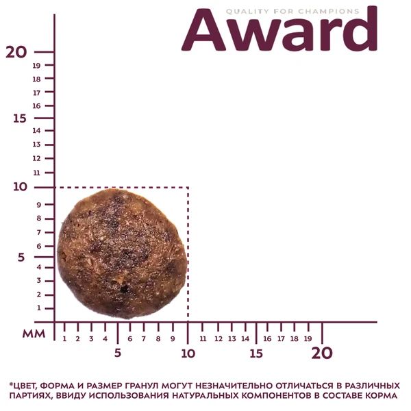AWARD: корм для взрослых собак мелких и мини пород, с ягненком и индейкой, с добавлением брокколи и брусники, 800 гр