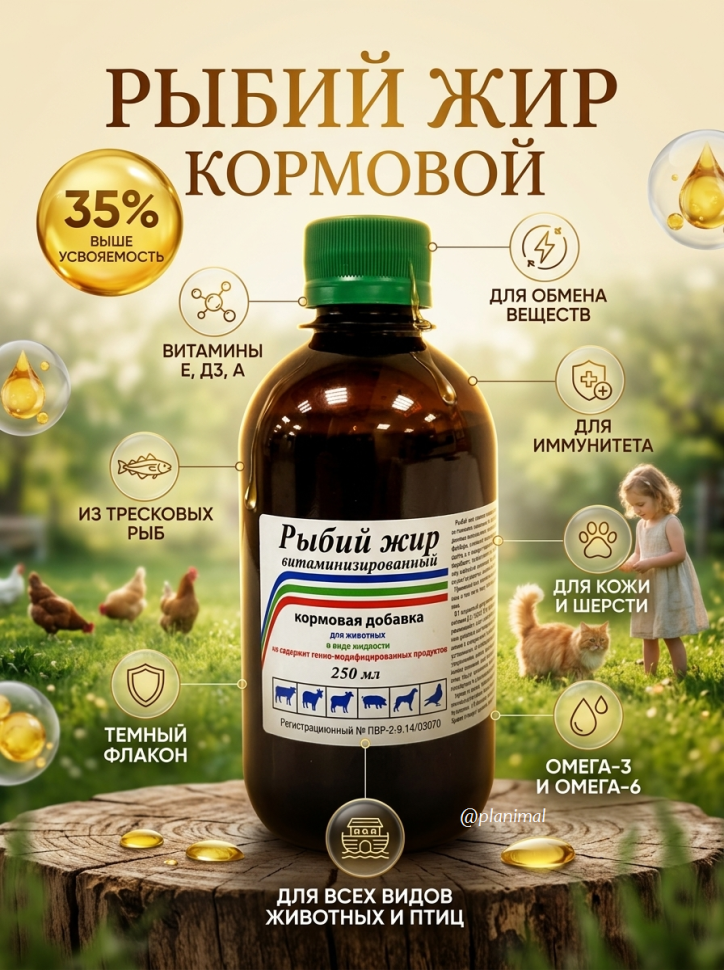 Ветспектрум: Рыбий жир витаминизированный, витамины Е, Д3, А, 250 мл