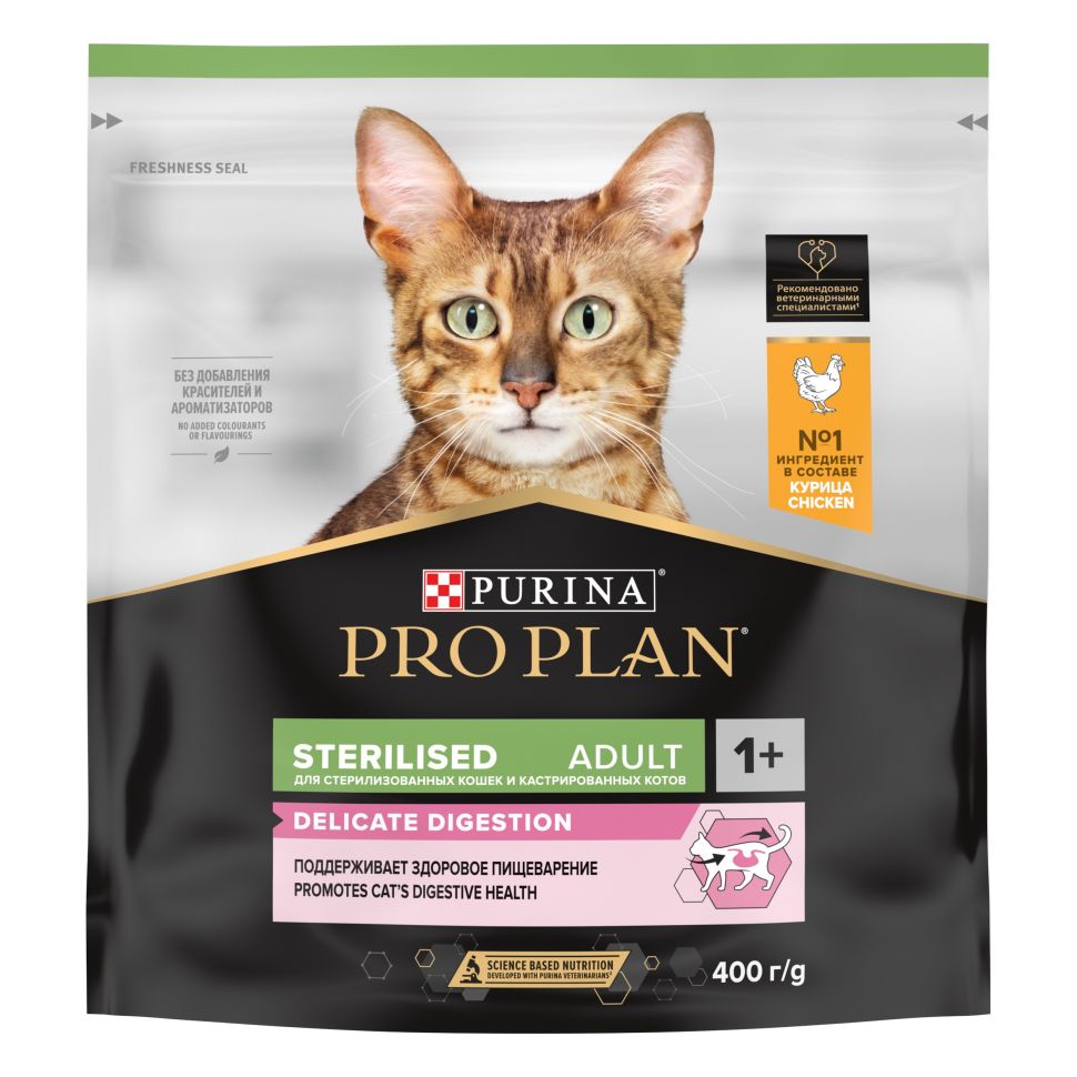 Purina: Рro Plan Sterilised Delicate Digestion Сухой корм, для стерилизованных кошек с чувствительным пищеварением, курица, 400 гр