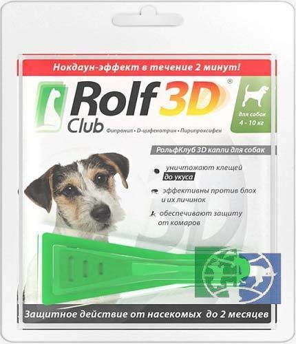 Rolf Club: капли 3D от клещей и блох д/собак  4-10 кг