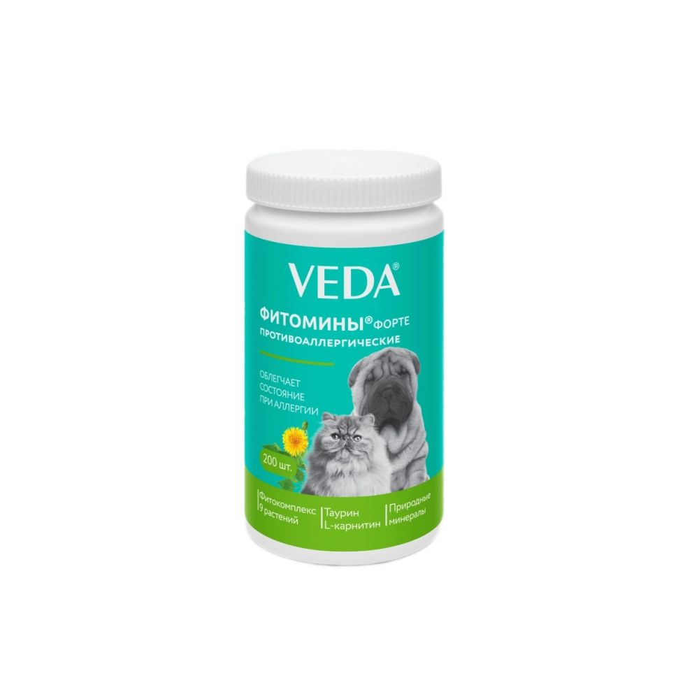Веда: Фитомины Форте, функциональный корм, с противоаллергическим фитокомплексом, для кошек и собак, 100 гр