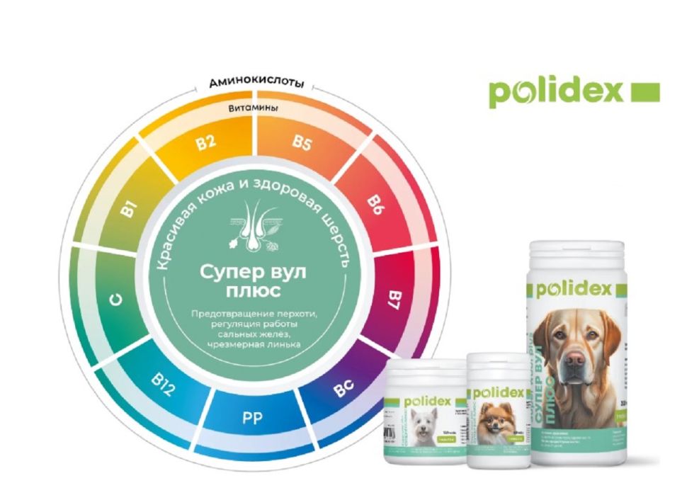 Polidex: Super Wool plus Полидэкс Супер Вул плюс витамины для шерсти собак, 150 таблеток
