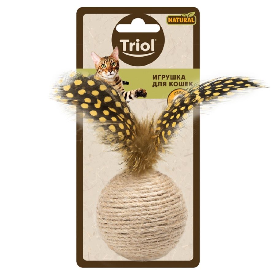Triol: Игрушка для кошек из натуральных материалов Шар с перьями, d50 мм/100 мм, серия NATURAL