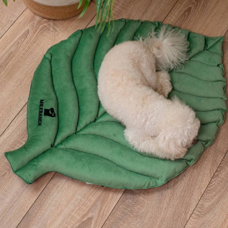 Mr.Kranch: Лежанка для собак, Листочек, большая, двусторонняя, зеленая, 120 х 73 х 6 см 
