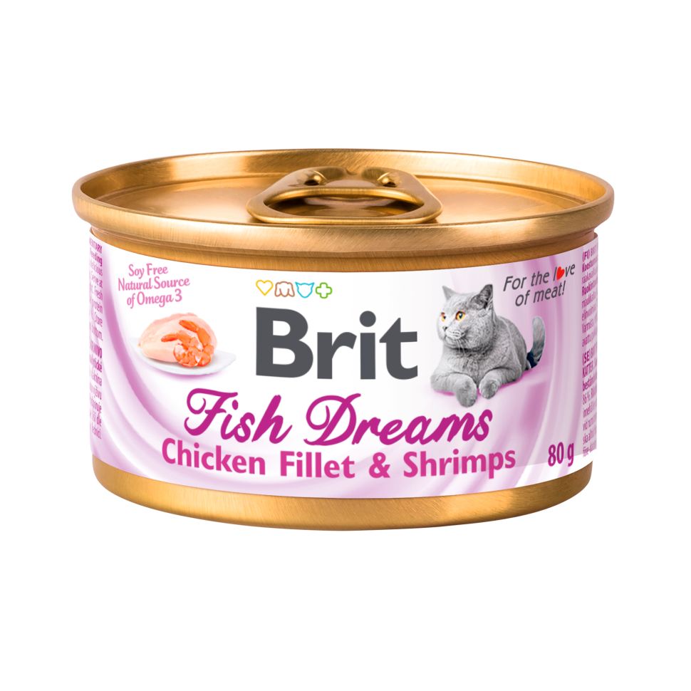 Brit: Care, Консервы с куриным филе и креветками, для кошек, Fish Dreams, 80 гр.