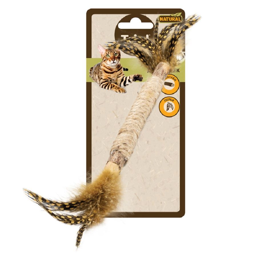 Triol: Игрушка для кошек из мататаби Палочка с перьями, 120/260 мм, серия NATURAL, арт. 22171071