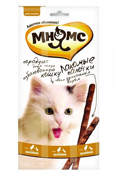 Мнямс палочки для кошек с цыпленком и уткой 13,5 см, 3 х 5 гр.