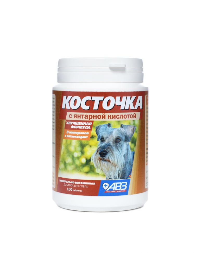 АВЗ: Косточка Янтарная кислота, витаминно-минеральная добавка, для собак, 100 табл.