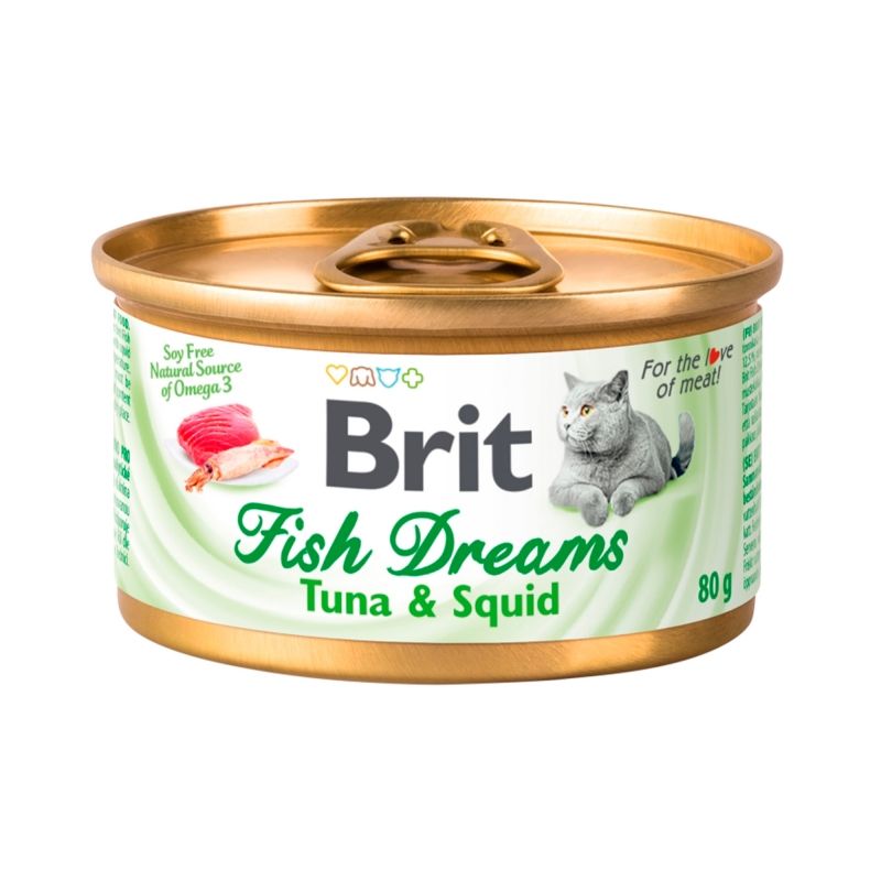 Brit: Care, Консервы с тунцом и кальмаром, для кошек, Fish Dreams, 80 гр.