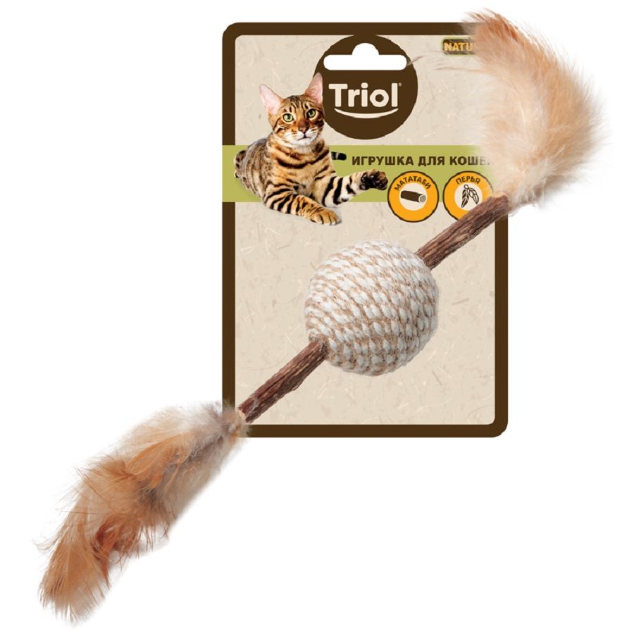 Triol: Игрушка для кошек из мататаби Мячик с перьями, d=40/220 мм, серия NATURAL