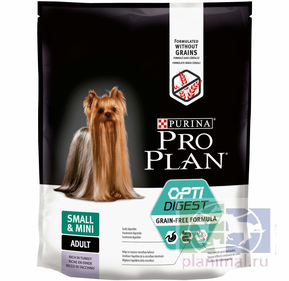 Pro Plan беззерновой корм для взрослых собак мелких пород с чувствительным пищеварением Индейка, 700 гр.