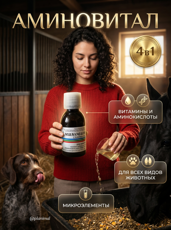 Ветспектрум: Аминовитал вет, для нормализации обмена веществ у всех видов животных, птиц и голубей, 100 мл