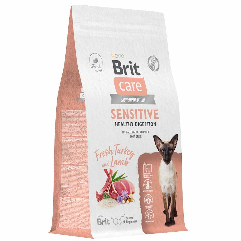 Brit: Care, Сухой корм с индейкой и ягнёнком, для взрослых кошек, Cat Sensitive Healthy Digestion, 400 гр.