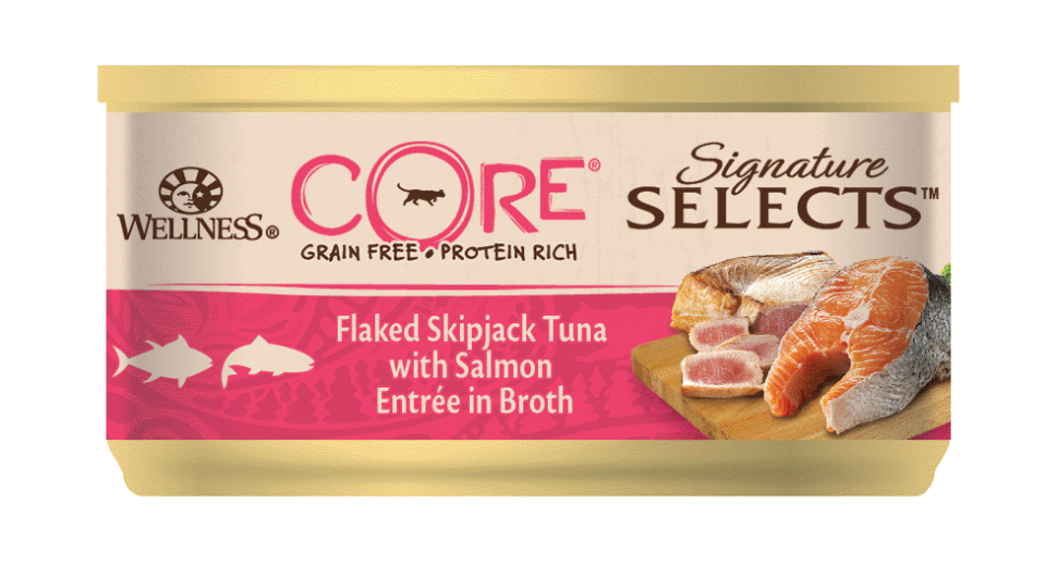 CORE SIGNATURE SELECTS консервы для кошек тунец с лососем в виде кусочков в бульоне 79 гр.