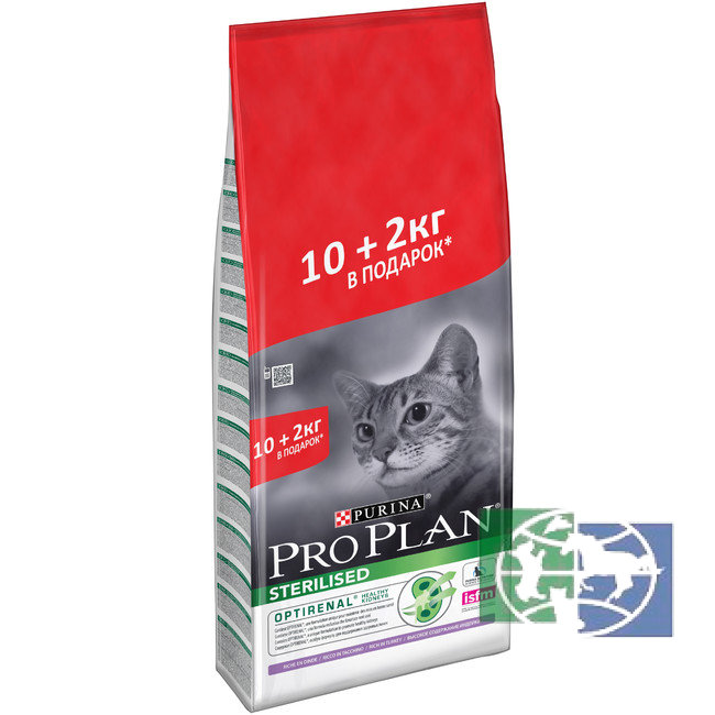 Сухой корм Purina Pro Plan для стерилизованных кошек и кастрированных котов, индейка, 10 кг + 2 кг в подарок ПРОМО