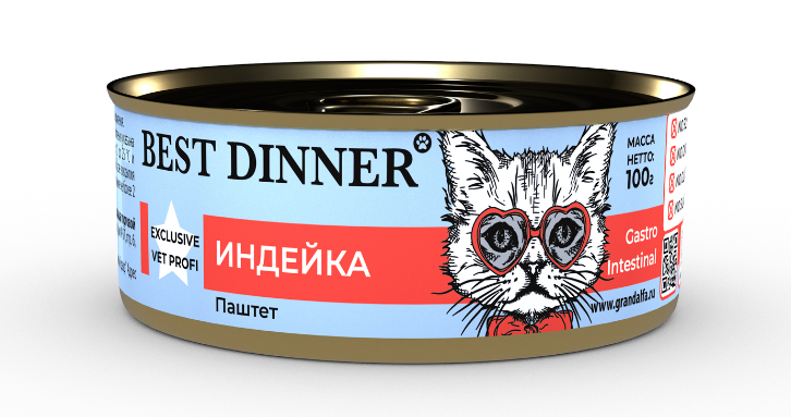 Best Dinner Exclusive консервы для кошек с чувствительным пищеварением паштет Индейка, 100г 