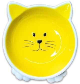 Mr.Kranch: КерамикАрт, миска керамическая, для кошек, Мордочка кошки на ножках, желтая, 100 мл