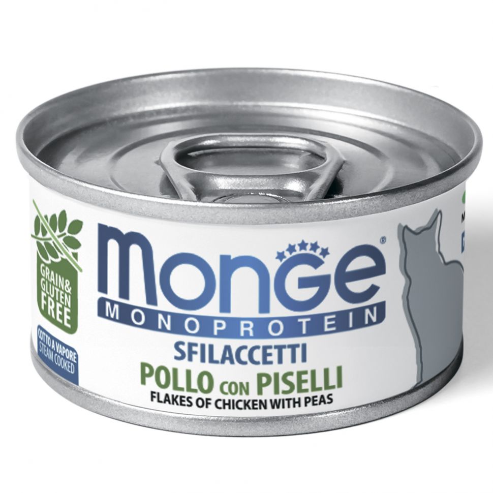 Monge: Cat Monoprotein, мясные хлопья, для кошек, из курицы с горошком, 80 гр.