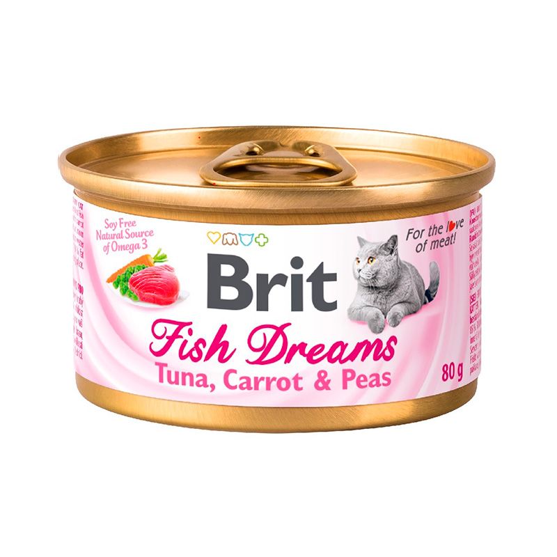 Brit: Care, Консервы с тунцом, морковью и горошком, для кошек, Fish Dreams, 80 гр.