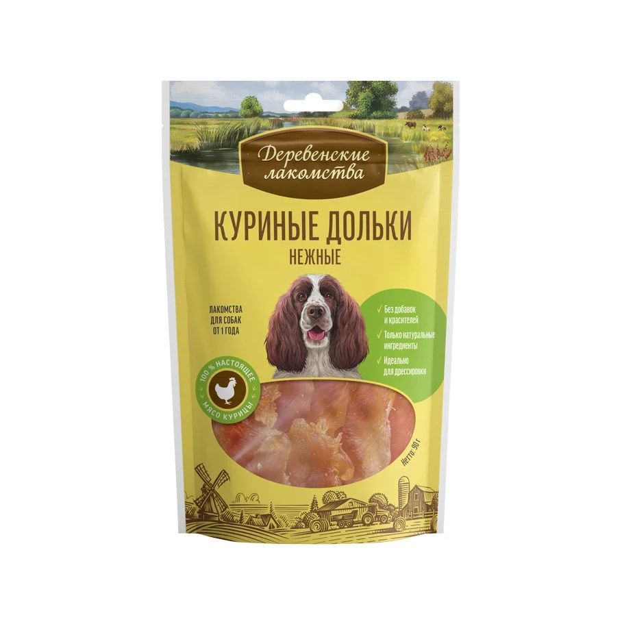 Деревенские Лакомства: Куриные дольки нежные, лакомство для собак, 90 гр