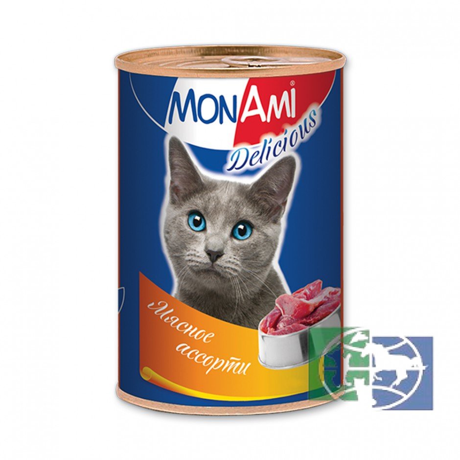 Монами консервы для кошек мясное ассорти, 350 гр.