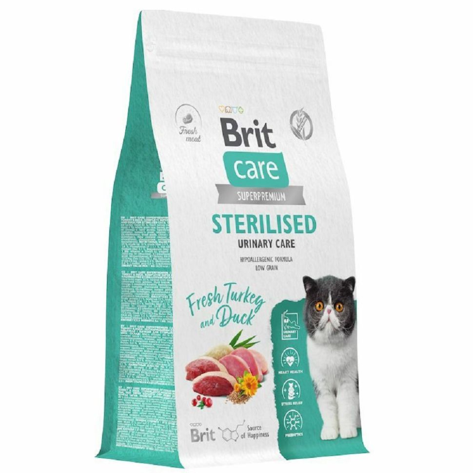Brit: Care, Сухой корм с индейкой и уткой, для стерилизованных кошек, Cat Sterilised Urinary Care, 1,5 кг
