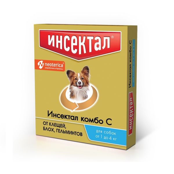 Экопром: Инсектал Комбо, капли от клещей, блох и гельминтов, для собак 1-4 кг, 0,4 мл