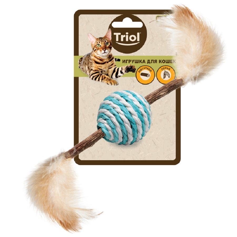 Triol: Игрушка для кошек из мататаби Шарик полосатый, d=40/220 мм, серия NATURAL