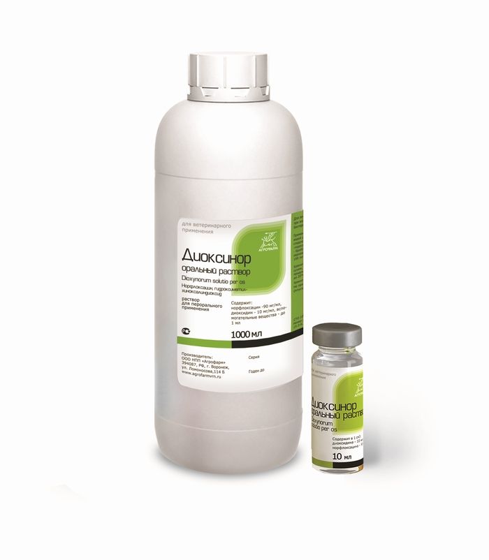 АгроФарм: Диоксинор, оральный раствор, для поросят и с/х птиц, 1 л