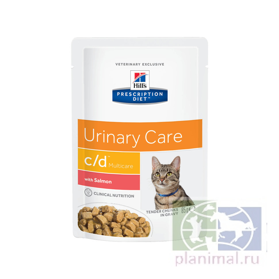 Влажный диетический корм для кошек Hill's Prescription Diet c/d Multicare Urinary Care при  профилактике мочекаменной болезни (мкб), с лососем, 85 гр.