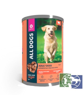 ALL DOGS консервы для собак тефтельки с говядиной в соусе, 415 гр.