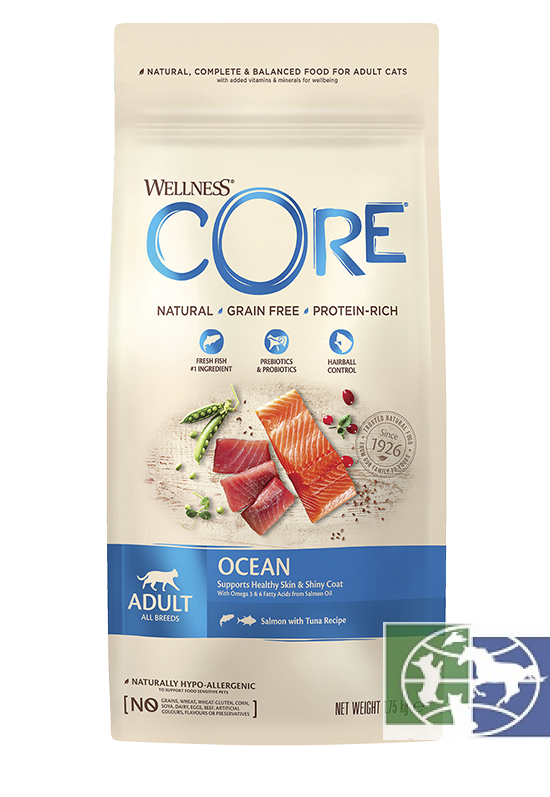 Wellness Core беззерновой корм сухой полнорационный  из лосося с тунцом для взрослых кошек 1,75 кг
