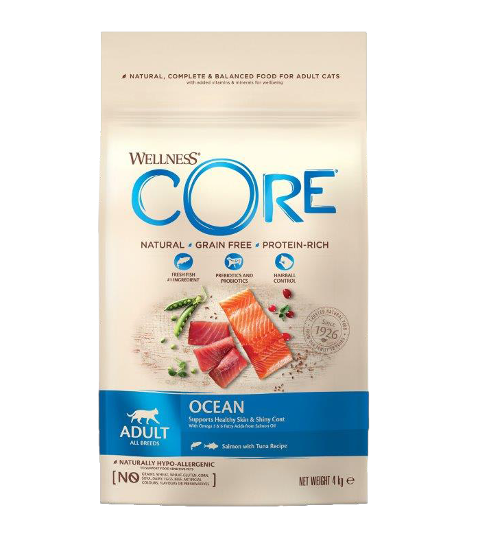 Wellness Core беззерновой корм сухой полнорационный  из лосося с тунцом для взрослых кошек 4 кг