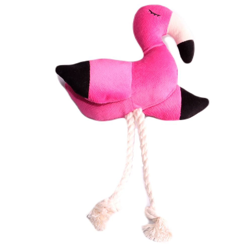 Игрушка Mr.Kranch для собак мелких и средних пород Фламинго с канатом и пищалкой 24х13,5х6см, ярко-розовый