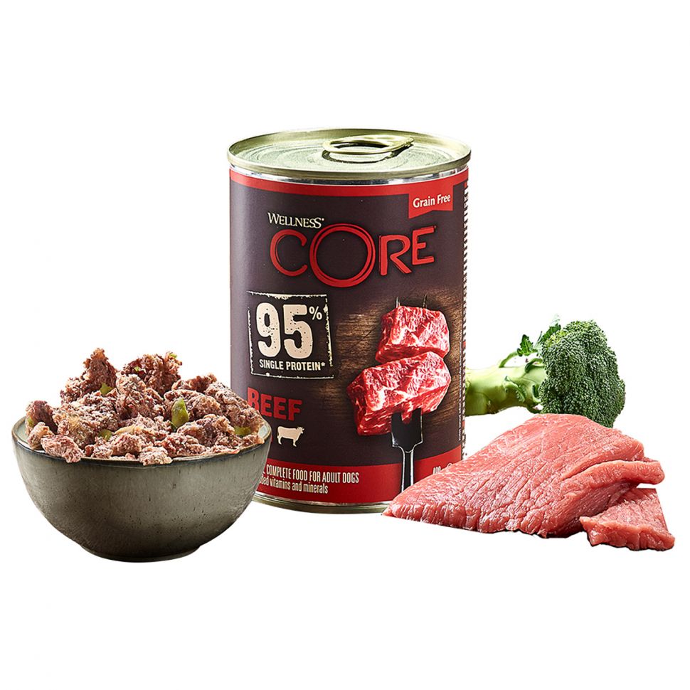 Wellness CORE 95 консервы из говядины с брокколи для взрослых собак 400 г